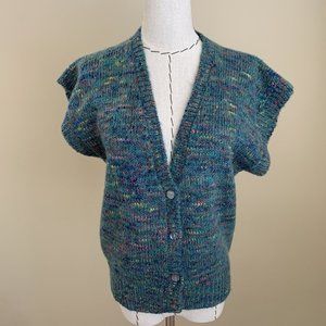 Vintage 80s Womens Sweater Vest Knit Button Cottage Boho Heather Country Prairie